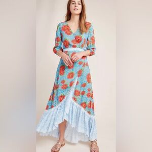 ANTHROPOLOGIE SUZANNE WRAP MAXI DRESS by FARM RIO XSP